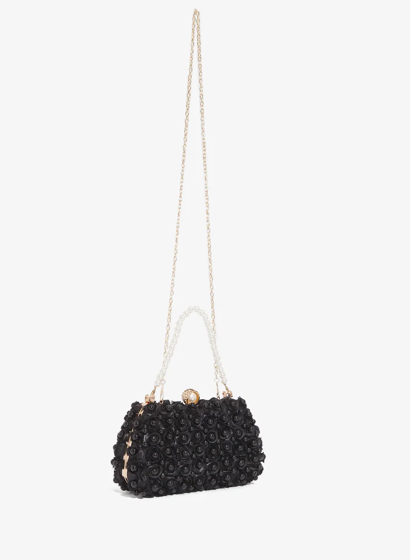 Ella Limited Edition Black Pearl Detailed Embellished Gold Accent Bag for Women | Best Price UAE